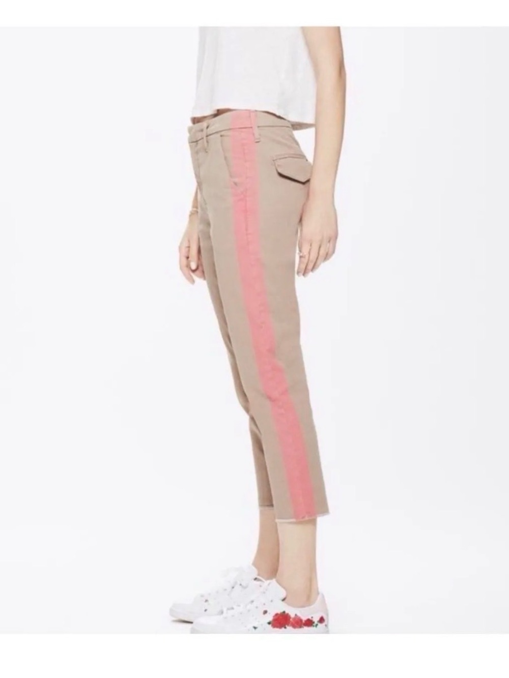 Mother the shaker prep fray khaki chino pants with pink leg stripes - 28